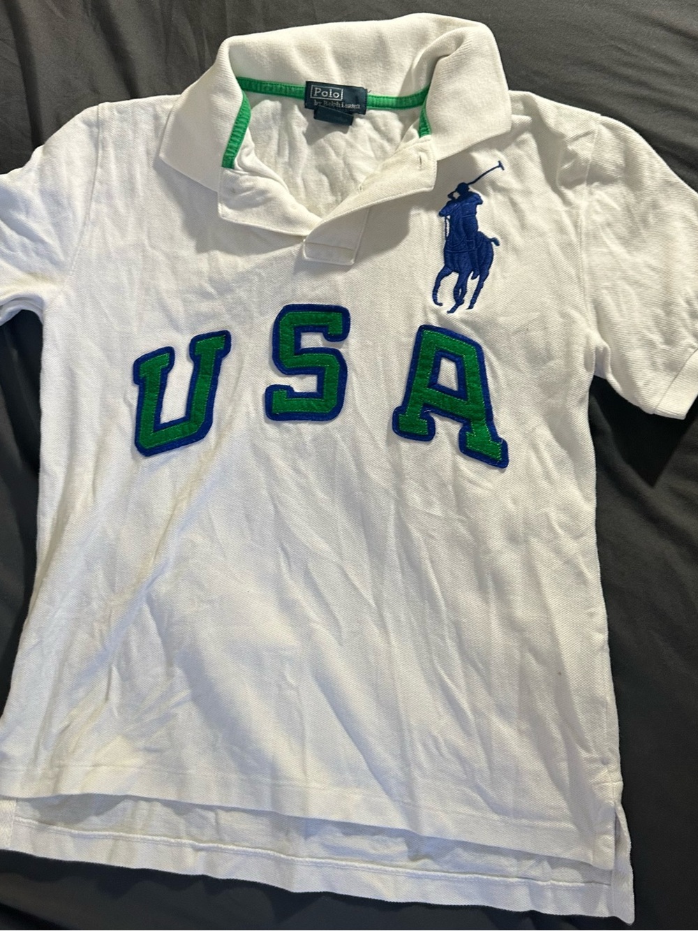 Ralph Lauren White Polo with Blue Pony and Green USA Appliqué